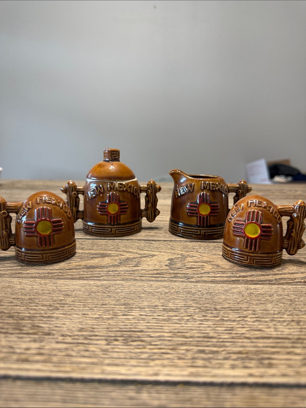 VTG Collectible New Mexico Brown Ceramic Condiment Set & Salt & Pepper Shakers